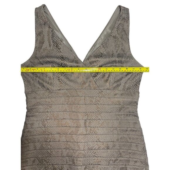 EXPRESS Sleeveless BodyCon Dress Snakeskin Print Large Dark Taupe V-Neck Stretch - Picture 14 of 16